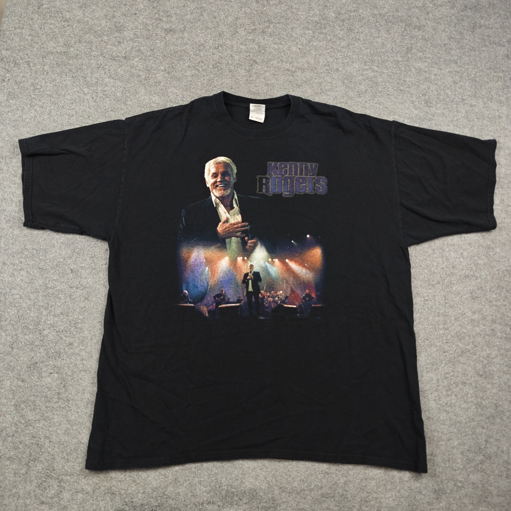 Vintage Kenny Rogers Concert Tour Gildan Shirt Mens 2XL Black Graphic 2007